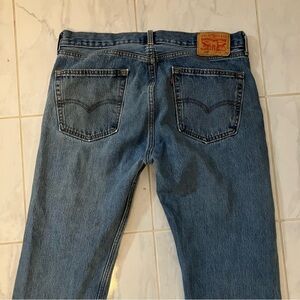 Levi's 505 red tab Blue denim Jeans.  Preloved.  Distressed.